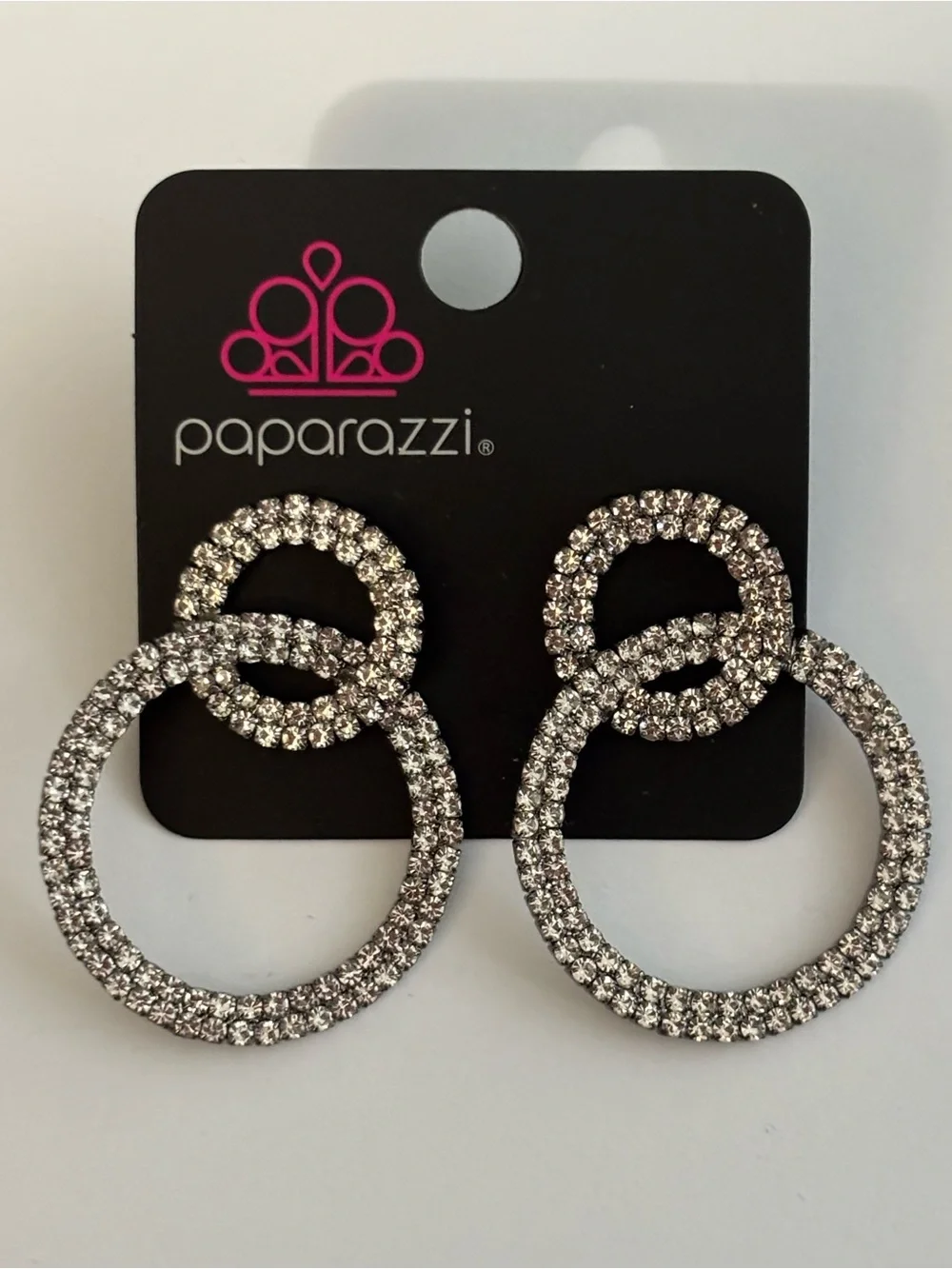 paparazzi Silver Double Hoop Crystal Statement Earrings